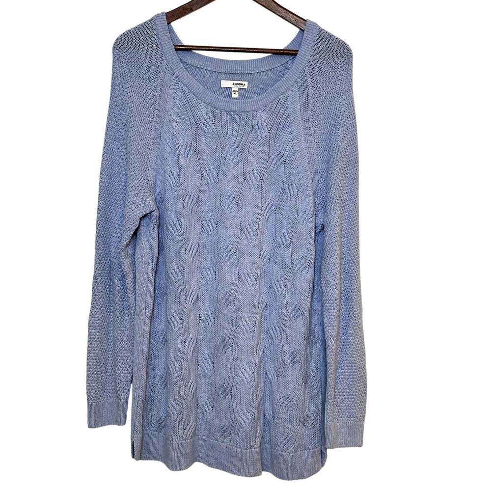 SONOMA Blue Chunky Cable Knit Sweater Size XL Classic Preppy Indie Casual Chic